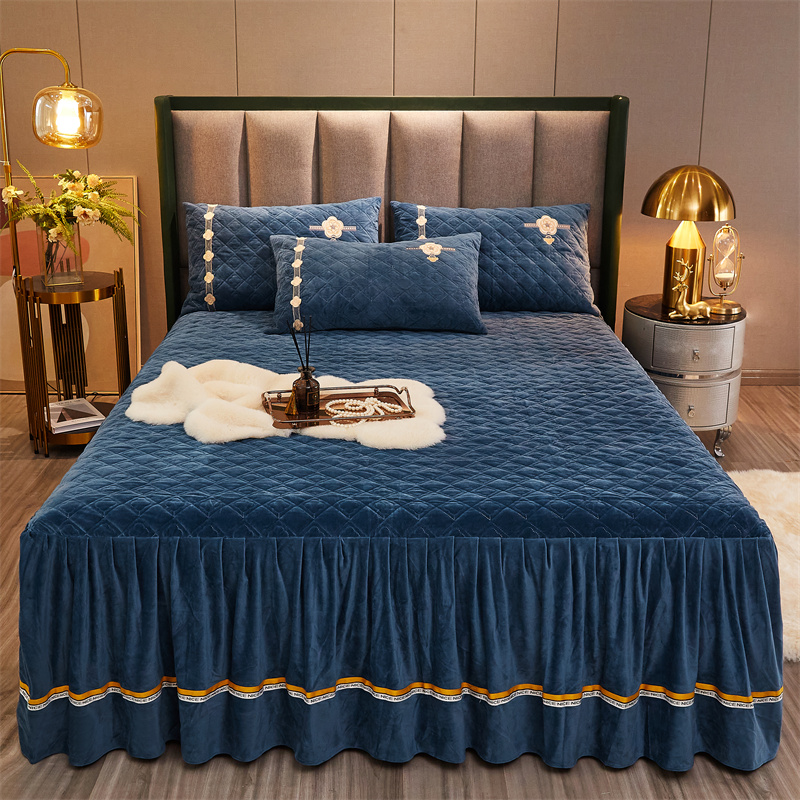 Antistatic crystal suede thickened bed dress Milk Suede Cotton Bed Cover Coral Flannel Bed Cover Bed Cover Four Pieces