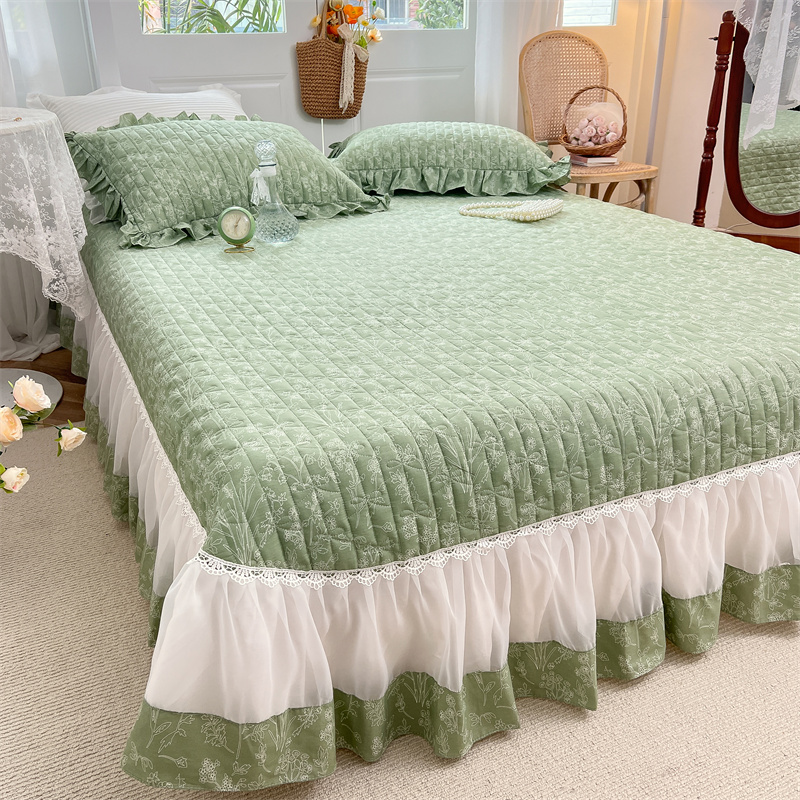 Pure Cotton Bed Cover All Season Universal Cotton 100 Tatami Pit Cover Korean Style Quilted Clips Cotton Non-slip Three-Type Bed Group