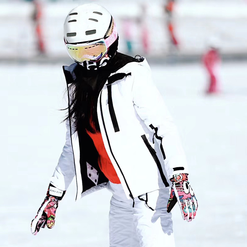 滑雪服女防风防水单双板冬季户外套装保暖防寒服棉服修身滑雪衣白 Изображение 1