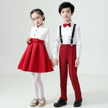 Childrens performance uniforms primary and secondary school students chorus girls red dress skirts boys National Day recitation performance costumes