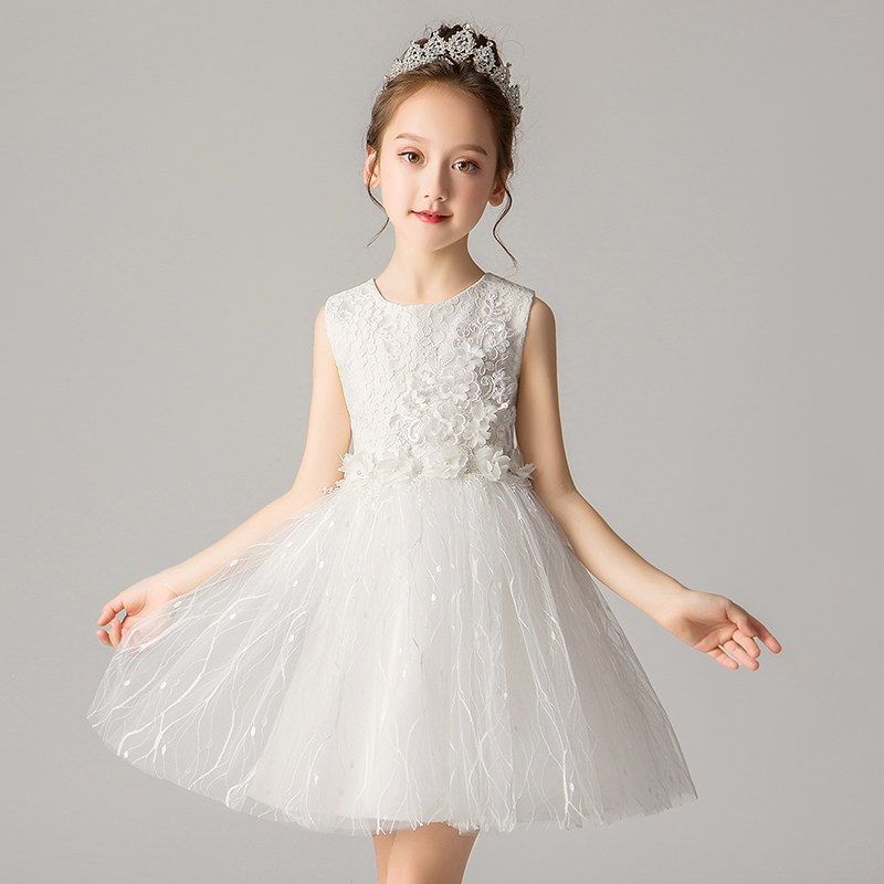 Six-1Children's Festival Show Girl Dress Bowl Dress School Girl White Dance Dress Performance Clothing