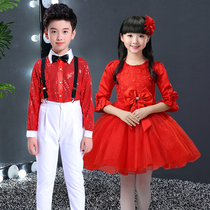 Childrens chorus costume girl princess dance skirt boy Primary School red chorus June 1 performance costume