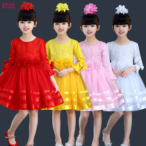 Childrens choir costume costume girl princess dress primary school student dance red dance Autumn Winter recitation performance costume