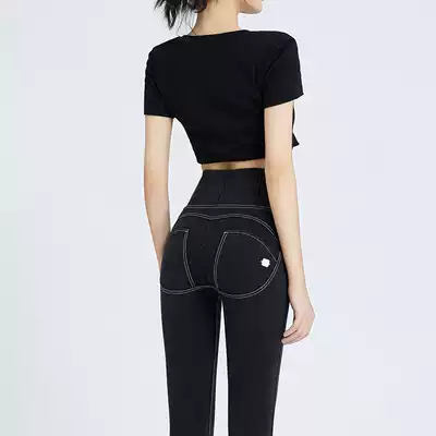 High-waisted peach hips pencil pants elastic nine-point hips sexy black jeans women's summer tight-fitting thin feet