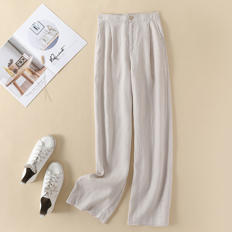 Linen wide pants 2022 spring new long pants women Fashion loose cotton numb with high waist straight cylinder pants