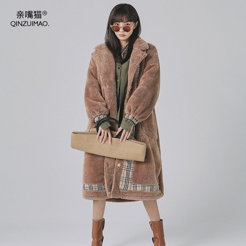 Family cat flannel gown female winter plus thickened long version of fashion coral tufter bathrobe home suit can be worn