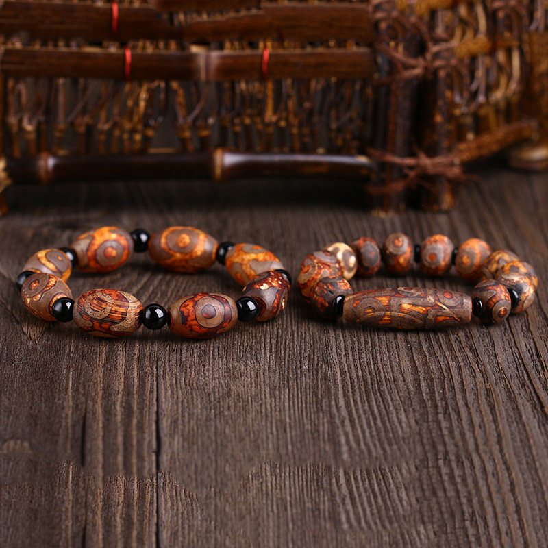上新天然原石西藏老式天珠手链三眼一线药师天眼缠丝玛瑙真品男女