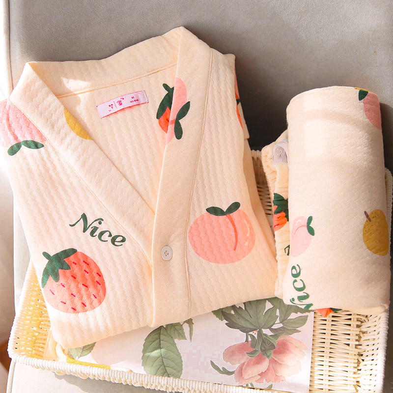 Dream Honey Pregnant Woman Sleeping Jacket Cotton Spring Moon Sumpsuit Spring Autumn Pure Cotton Postpartum Kimono air Cotton Breastfeeding Home