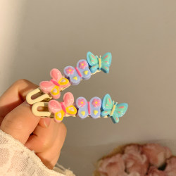 ຜົມສີ dopamine butterfly hair clip ແມ່ຍິງປ່າໄມ້ fairy bangs side duckbill clip hair clip one-word clip hair accessories headdress