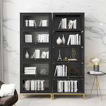 Light extravagant bookcase modern minimalist multifunction storage lattice cabinet with glass door black floor bookcase Nordic bookshelf