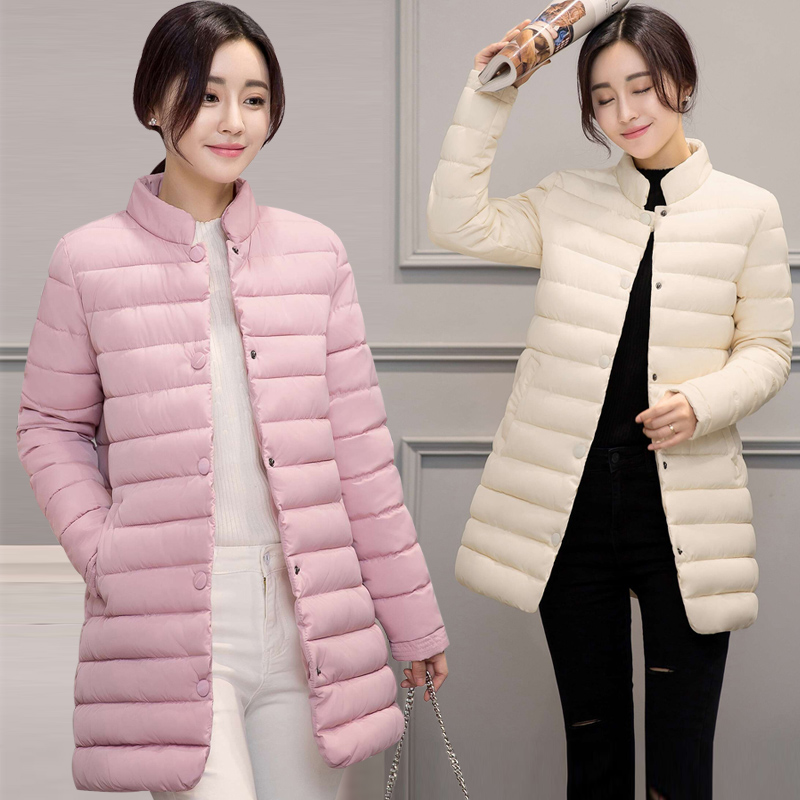 露雪菲丽秋冬轻薄女装棉服韩版修身中长棉袄时尚女小立领棉衣外套_英家券