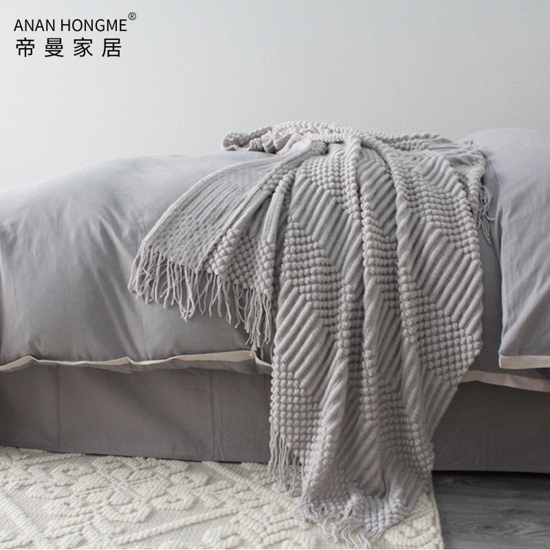 ins Nordic American model room hotel B&B soft bed end blanket sofa with blanket bed with towel air conditioning blanket gray