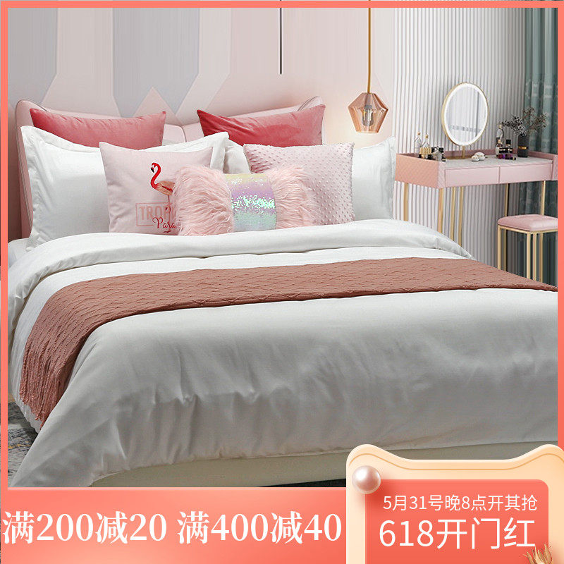 Pink Teenage Girl Child-Like Inter-Bed Pint Light Extravagant Luxury Villa Hotel Modern Decent Board Room Bedding