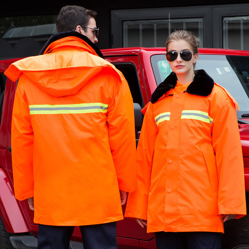 Work clothes suit men's reflective winter thickened cotton clothes anti-stormy and warm-proof and cold-proof long cotton padded jacket Wearwork uniform