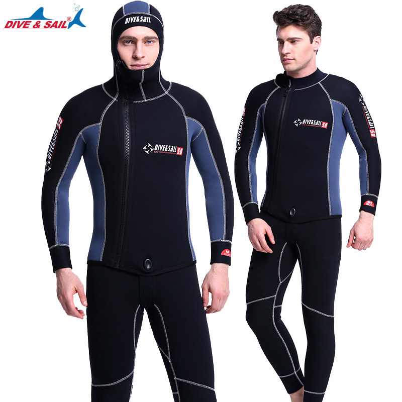Professional wetsuit men's split two-piece set 5MM thickened warm winter swimming long sleeve cold jellyfish snorkeling surf suit