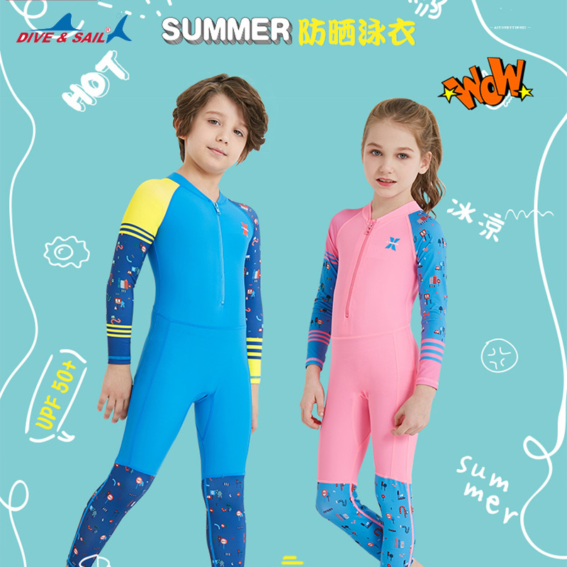 DIVESAIL Male and female children's one-piece wetsuit Long sleeve trousers Jellyfish suit Sun protection quick-drying swimsuit Snorkeling suit