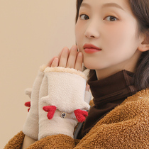 Gloves female winter students lovely ladies Korean version of winter thickened warm typing arm sleeve wool half finger