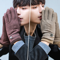 Leather gloves men winter plus velvet thickened warm riding motorcycle full finger windproof cold riding touch screen autumn and winter