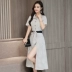 Áo sơ mi tay ngắn chấm bi jumpsuit jumpsuit ống rộng chân váy mid-váy giản dị hai dây phù hợp với nữ hè mới 2020 - Quần short Quần short