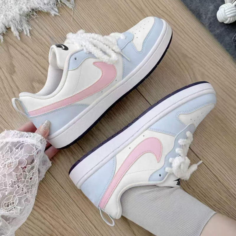 Nike/Nike Courtborough Custom Sneakers Sea Salt Milk Foam Women's Versatile Blue and White Low-Top Sneakers