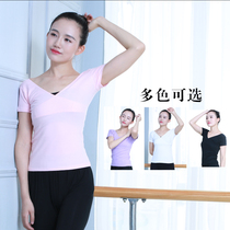 Front cross Dance suit suit suit v collar female adult cotton short sleeve dance costume slim stretch yoga suit