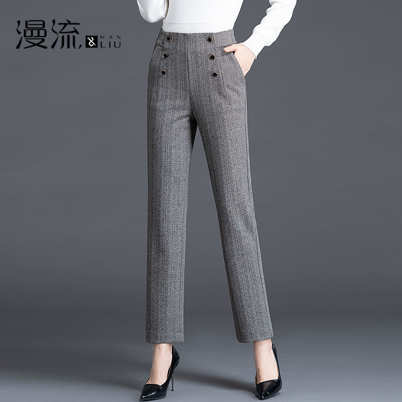 High waist thin pencil pants women's autumn and winter casual nine-point pants 2021 new slim middle-aged mother's pants plus size