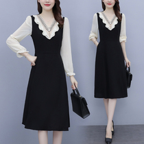 V-collar feeding clothes summer clothes cover belly slim breastfeeding dress postpartum large size out fashion breastfeeding black dress spicy mother