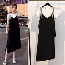 Breastfeeding dress fashion hot mom summer loose size feeding top sling lactation dress two-piece set