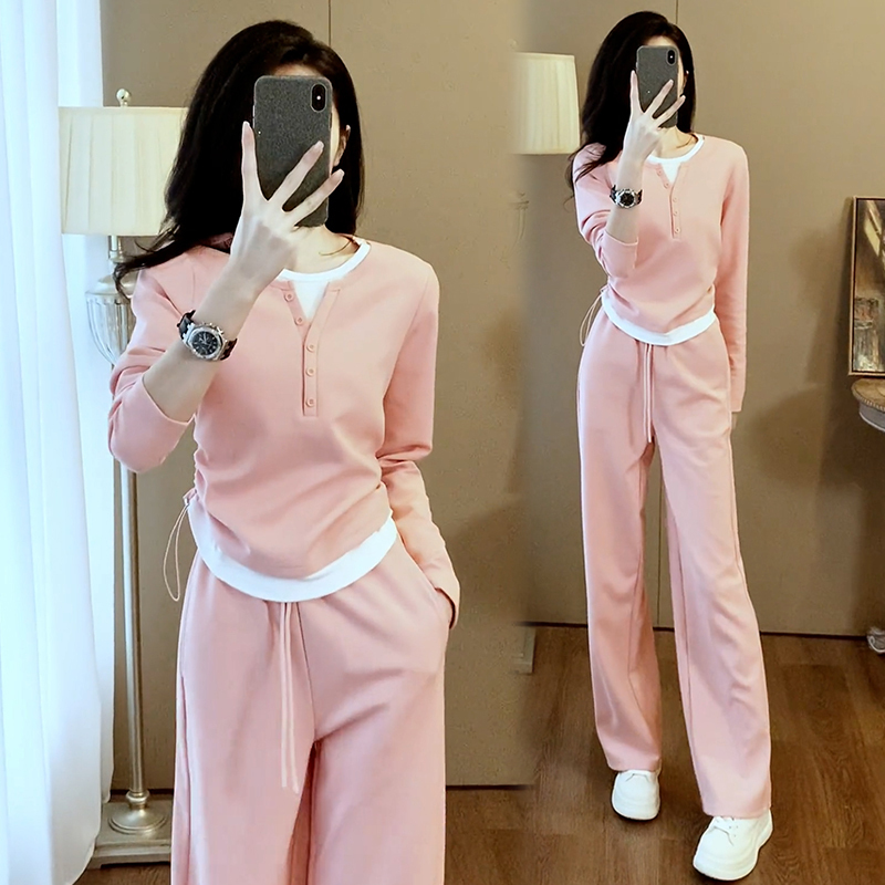 Pure Cotton Nursing Set for Spring and Autumn, Fashionable for Postpartum Outings, Casual Sports Nursing Long-Sleeve for Petite Moms