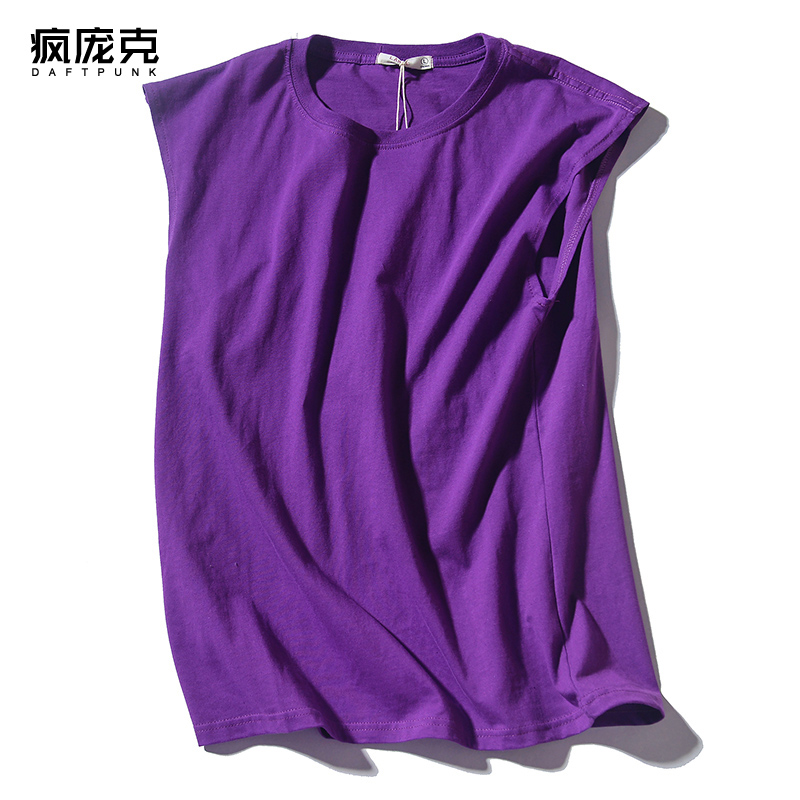 tinh khiết màu cá tính in thẻ xu hướng phong trào mùa hè triều nam vest bên ngoài mặc áo không tay t-shirt lỏng xu hướng hip-hop vết sưng vai