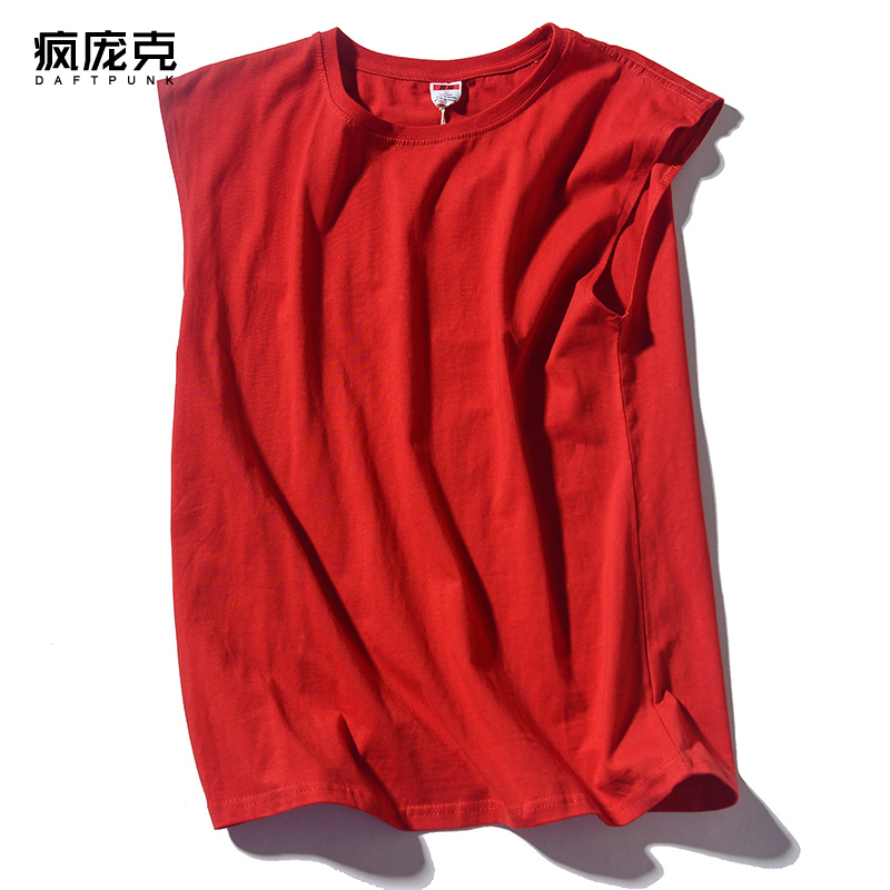 tinh khiết màu cá tính in thẻ xu hướng phong trào mùa hè triều nam vest bên ngoài mặc áo không tay t-shirt lỏng xu hướng hip-hop vết sưng vai