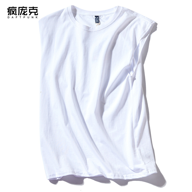 tinh khiết màu cá tính in thẻ xu hướng phong trào mùa hè triều nam vest bên ngoài mặc áo không tay t-shirt lỏng xu hướng hip-hop vết sưng vai