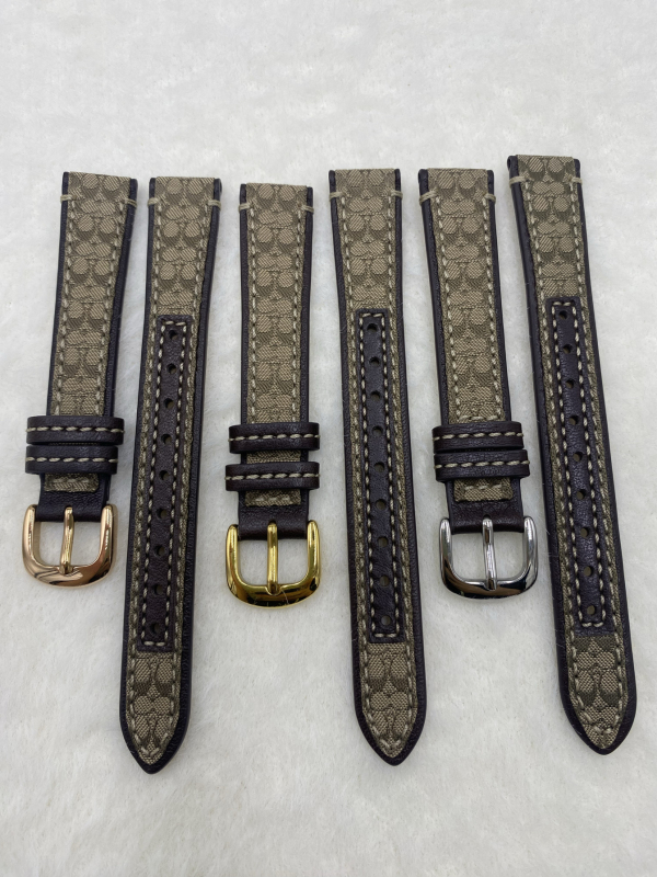 Coach Genuine Leather Watch Strap for Women, Classic Printed Canvas with Cowhide Leather Watch Strap, Flat Direct Interface 15mm Coach Genuine Leather Watch Strap for Women, Classic Printed Canvas with Cowhide Leather Watch Strap, Flat Direct Interface 15mm