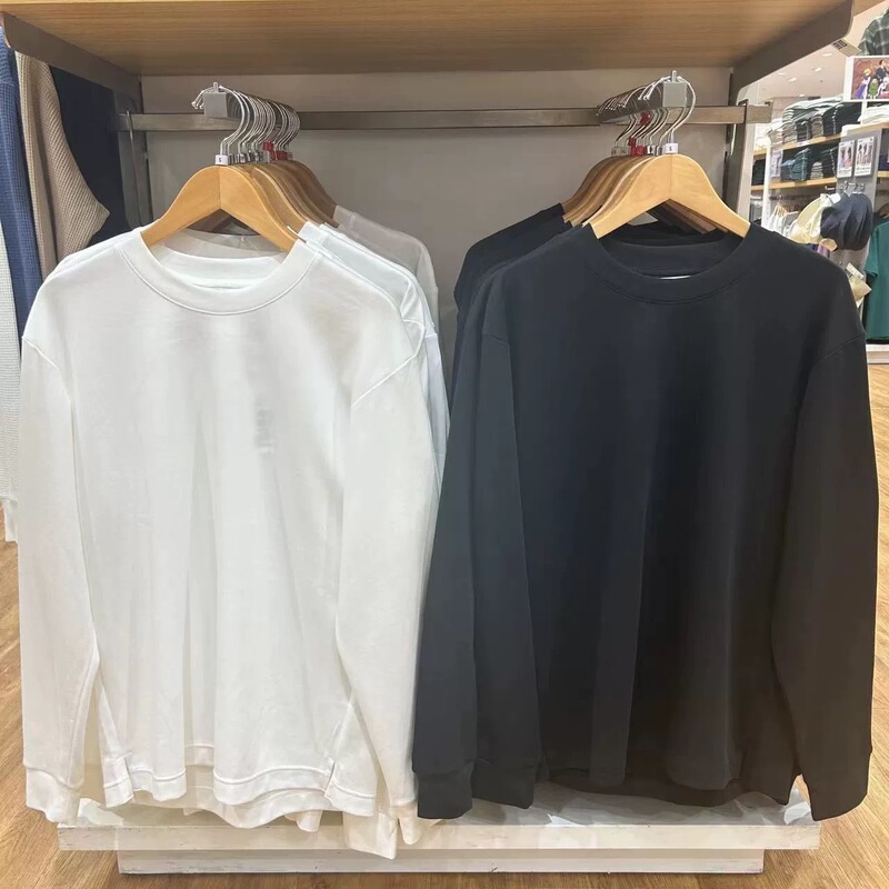 Uniqlo Men's and Women's Airism Cotton Blend Round Neck Long-Sleeve Striped Solid Color T-Shirt Quick-Dry Long Base Layer Shirt Uniqlo Men's and Women's Airism Cotton Blend Round Neck Long-Sleeve Striped Solid Color T-Shirt Quick-Dry Long Base Layer Shirt