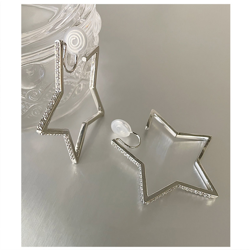 It's so beautiful, Japan-ROK exaggerated pentagram earrings Mosquito Coil Dish without ear clip Ear Clip Temperament Advanced 2021 New 