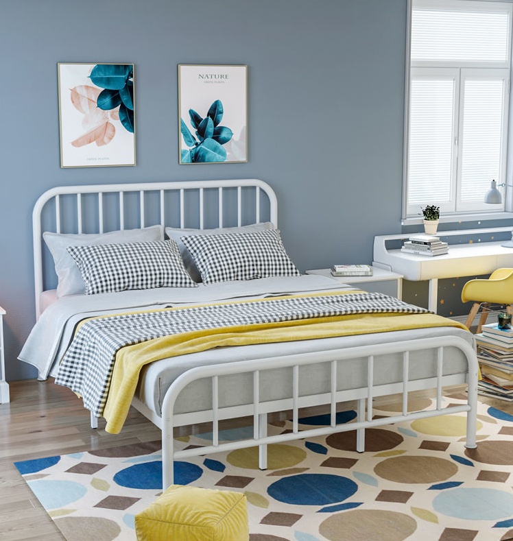 Nordic iron bed double bed modern simple dormitory 1.5 meters 1.8 meters iron frame bed keel thickened reinforced iron bed