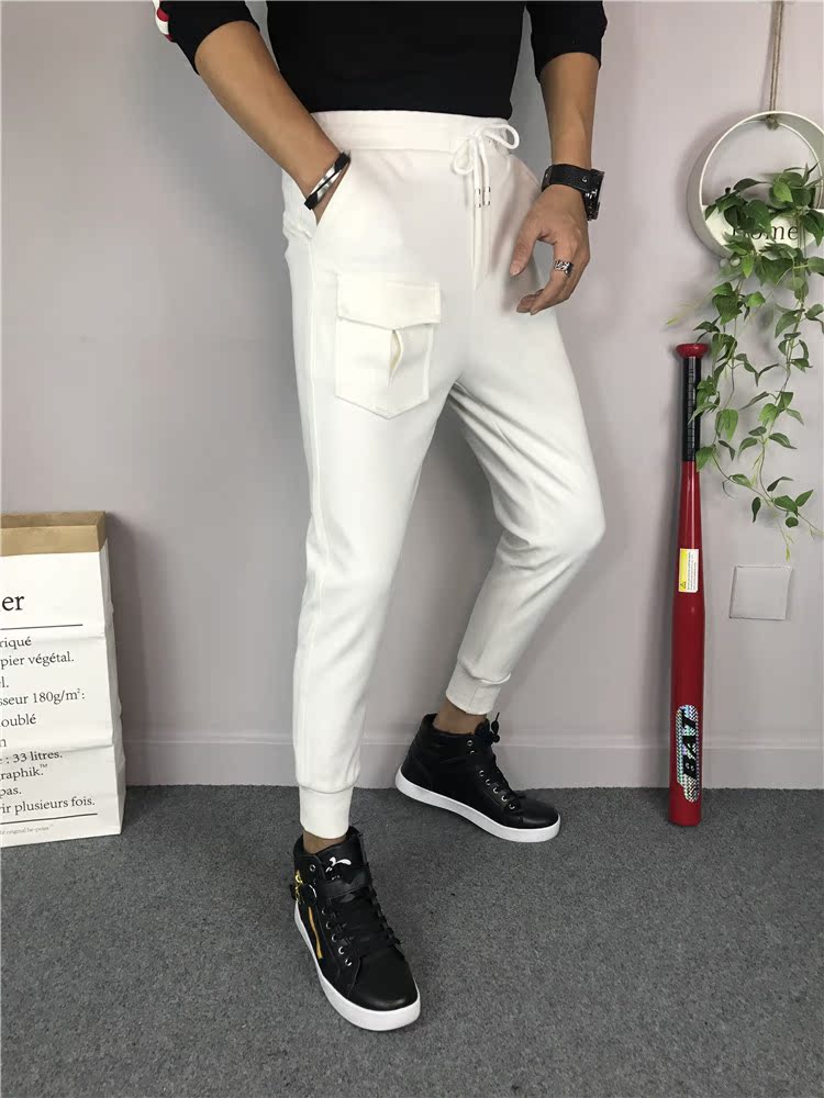 Xã hội mùa đông tinh thần chàng trai dày quần len giản dị thủy triều Phiên bản Hàn Quốc của dầm chân rắn màu Quần bó chân quần mỏng nam