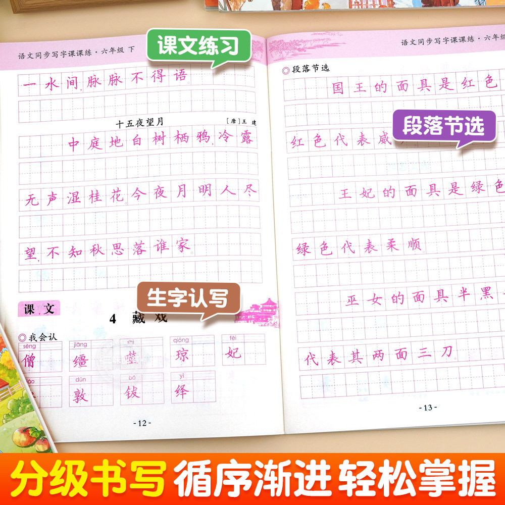 New Edition Textbook Set]2026 Edition Primary School Students' Synchronized Writing Practice Book for Chinese Language Writing, Hard Pen Calligraphy Tracing Book for First Grade, Practice Writing for Grades 2, 3, 4, 5, 6, First and Second Semester, People's Education Press Edition, Daily Practice in Regular Script