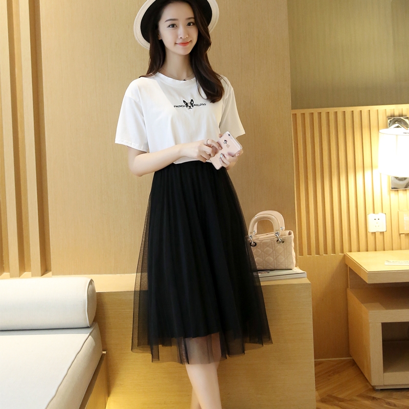 Net dress Skirt Half Body Skirt Woman Summer 2022 New Medium Long Version Plexu Skirt Spring Autumn 100 Hitch Black White Snowspun Dress