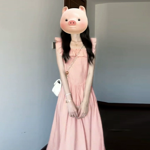 Розовое летнее платье, приталенный корсет, длинная юбка, французский стиль