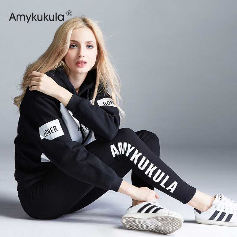 Print letters punching pants in black large-scale thin autumn and winter pure cotton plus tight fit fit trousers