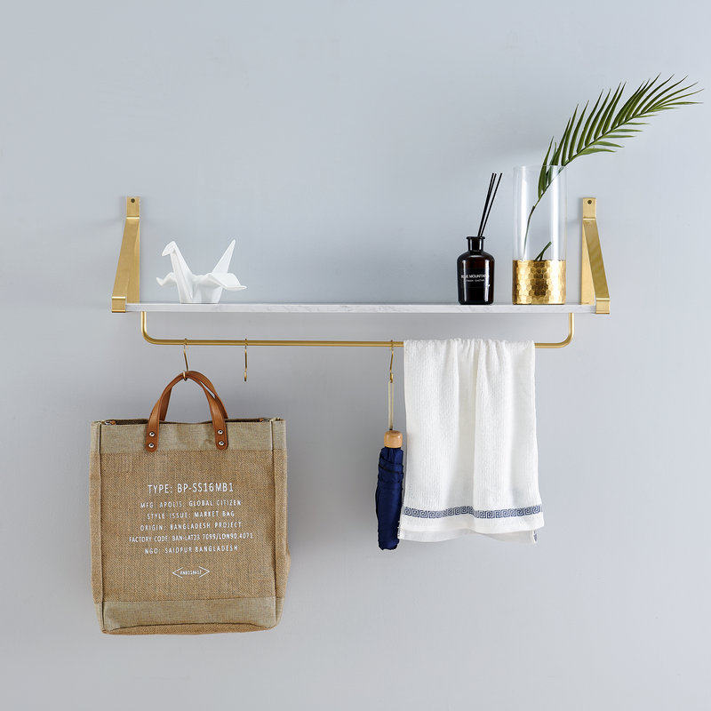 Brief Wind Bathroom Shelve Makeup Room Aisle Wall Wall-mounted Multifunction Provincial Space Separator Shelf Brass