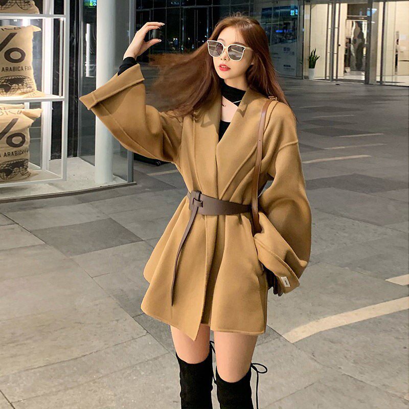 majewuyu hump color bifacial cashmere dresses with long version of autumn and winter temperament high-end retro lace fur coats