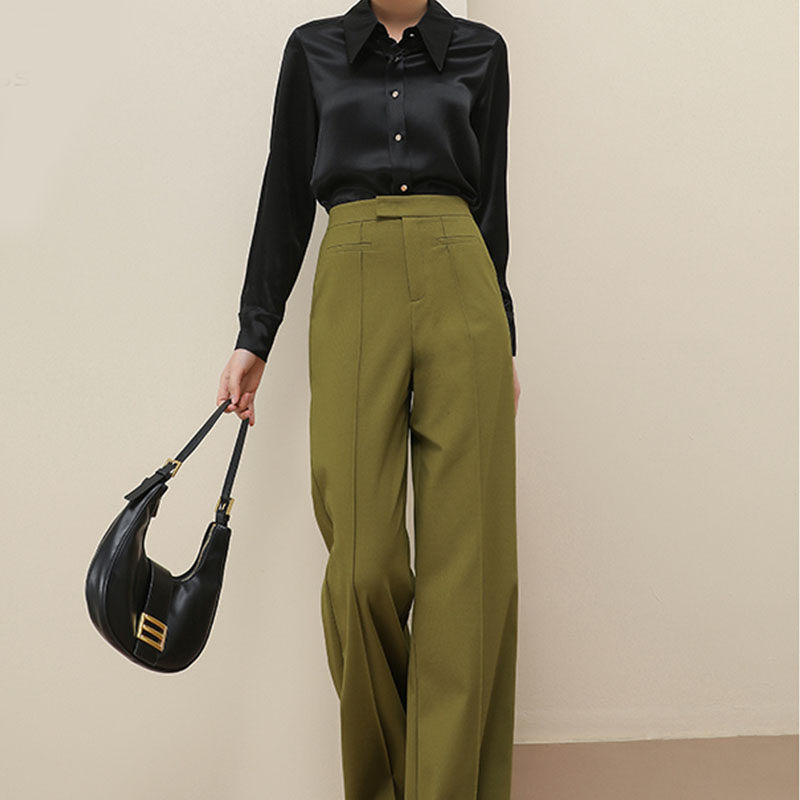 MAJEWUYU turmeric color broadlegged pants woman 2022 Spring new high waist pituitary design senses small crowdpants with long pants