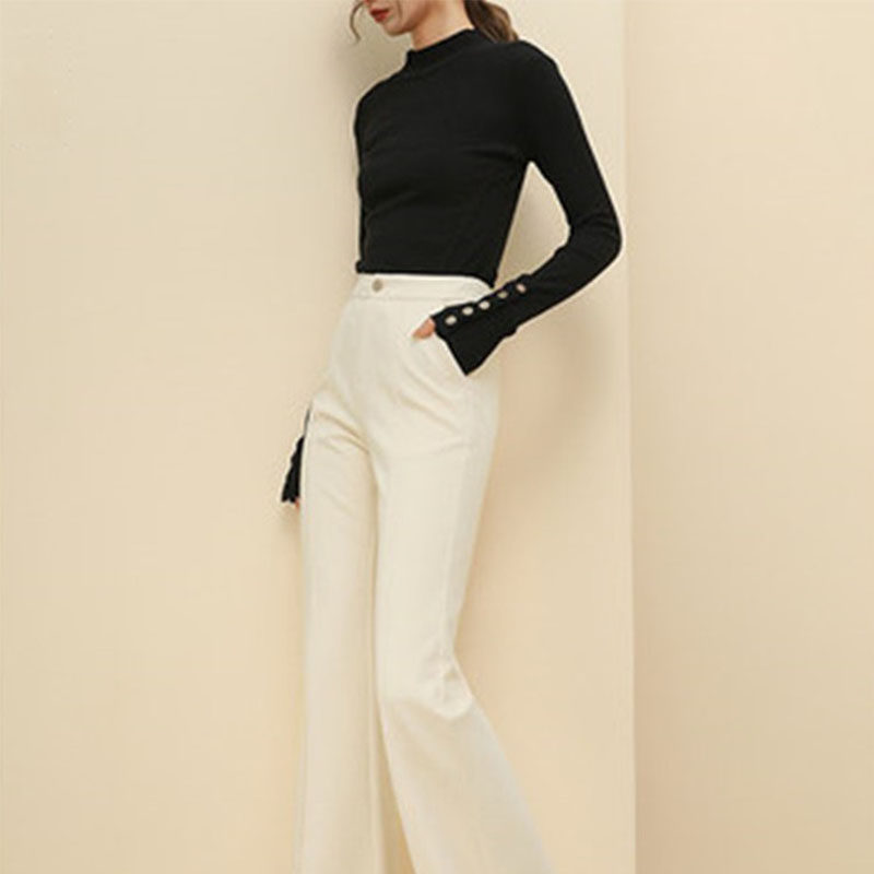 MAJEWUYU Mi White High Waist Slime Slim Horn Trousers 2022 Spring and Summer New Leisure Drag Groups