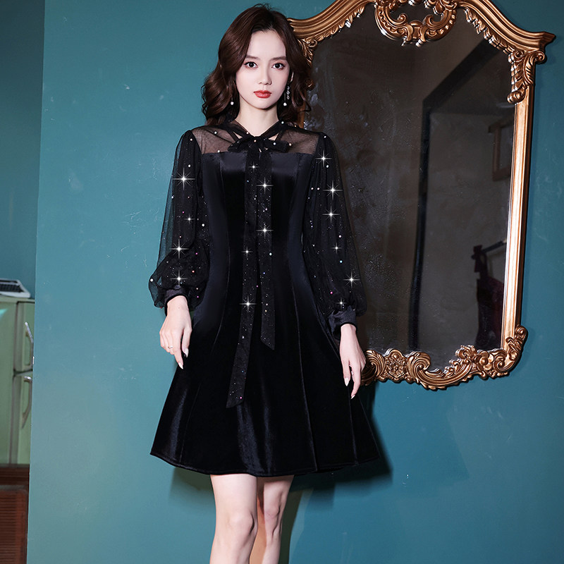 MAJEWUYU black light luxury niche evening dress female spring new small high-end bridal party toast dress