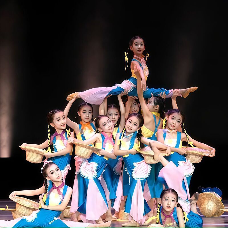 Tea Mountain Little a Mei Dance Performance Costumes, New Children's Performance Outfits, Straw Hat Props