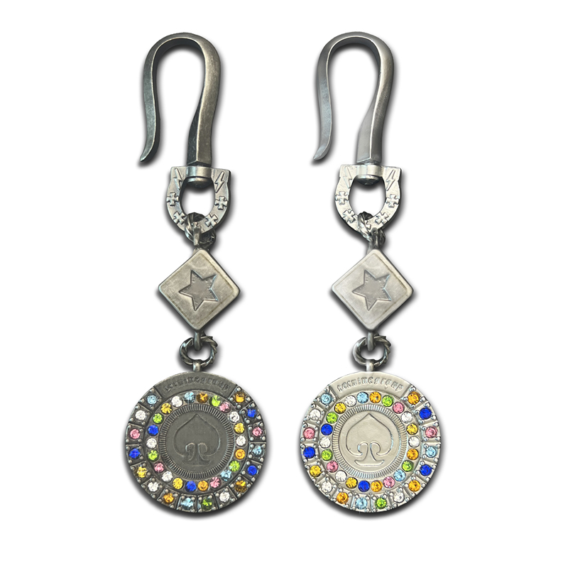 Tecninegroup Colored Diamond Chip Dice Keychain Original Metal Distressed Antique Silver Bright Silver