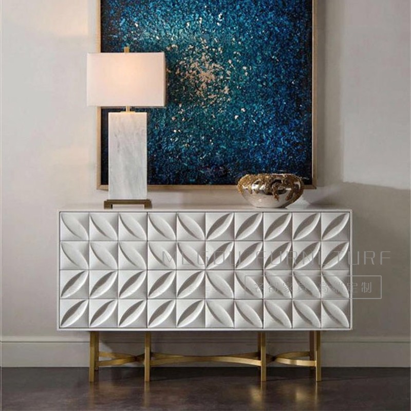 American Solid Wood Carved Sideboard Modern Simple Metal Stainless Steel Entrance Cabinet Decorative Cabinet Bedroom TV Cabinet