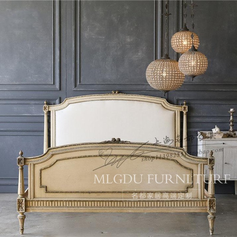 American countryside made of old solid wood bed French style retro sculpture flower princess bed wedding bed European style decent board room double bed custom-made